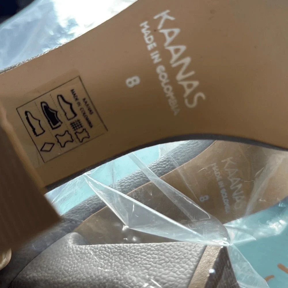 Kaanas Taupe Braided Strap Block Heel Sandals